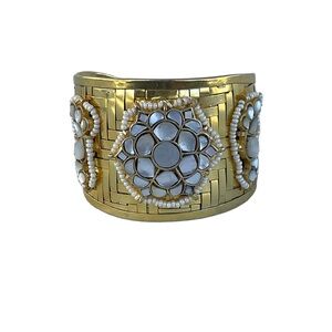 Gold-Tone Pearl Floral Cuff Bracelet - Mother of Pearl .Women Jewelry